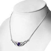 Amethyst Stone Cab Celtic Knot Silver Necklace